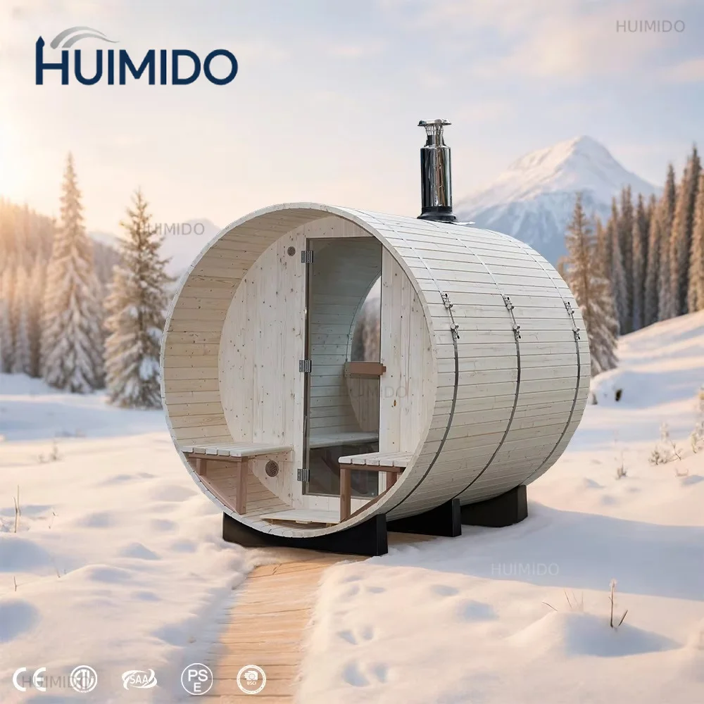 Outdoor barrel sauna, multi-person use, high quality, low price, wood size can be customized