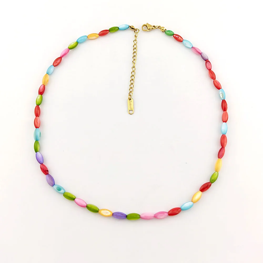 HUIDANG Neu in Perlen Halskette Kragen kurze bunte Muschel Perle Sommer Halskette Damen – Detail 18