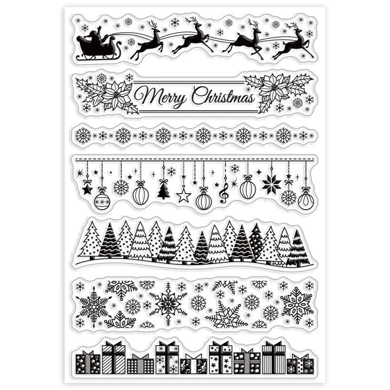 1 ورقة عيد الميلاد الدانتيل واضح ختم ندفة الثلج هدية عيد ميلاد سعيد شجرة الأيائل هولي ختم سيليكون شفاف لصنع البطاقة #3