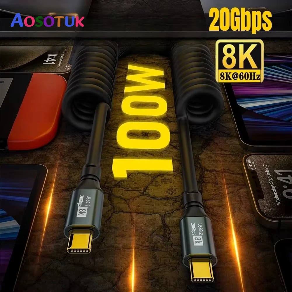 

Gold plated PD 100W USB C to C Cable USB 3.2 Type-C Gen2 20Gbps 8K @ 60Hz Video Data Cord for PC Laptop for iPhone 16 15 Pro Max