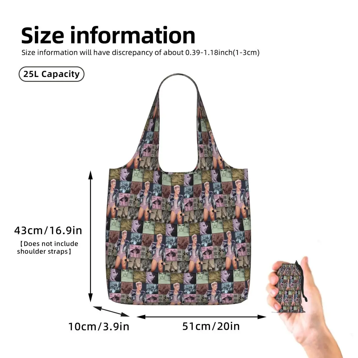 Pink P!nk Cool Singer Country Music Shopping Tote Bag Canvas Large Capacity Shoulder Bags Shopper Grocery Handbag for Women