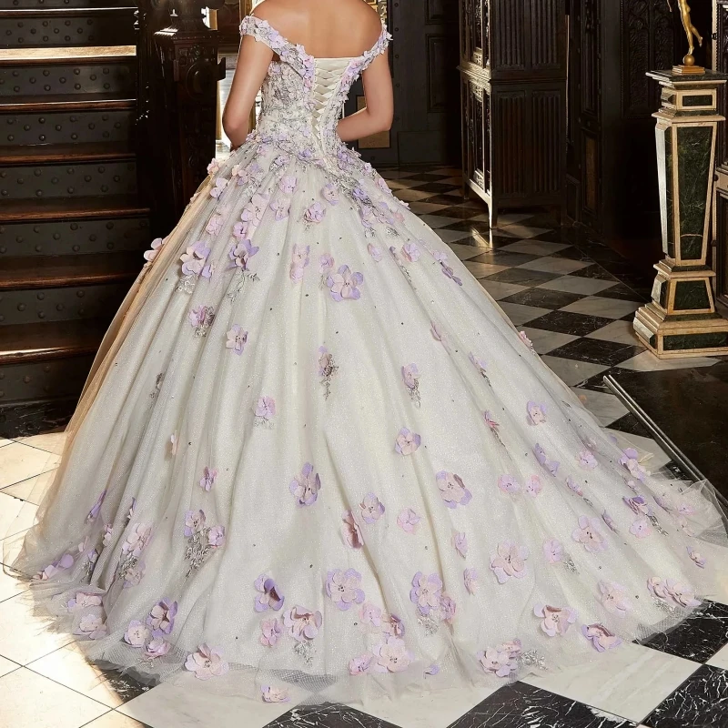 Robes de Quinceanera personnalisées pour filles, col en V, dentelle appliquée, fleur, tulle gonflé, robe de soirée d'anniversaire, Rh, reconstitution historique, arabe, doux, 16