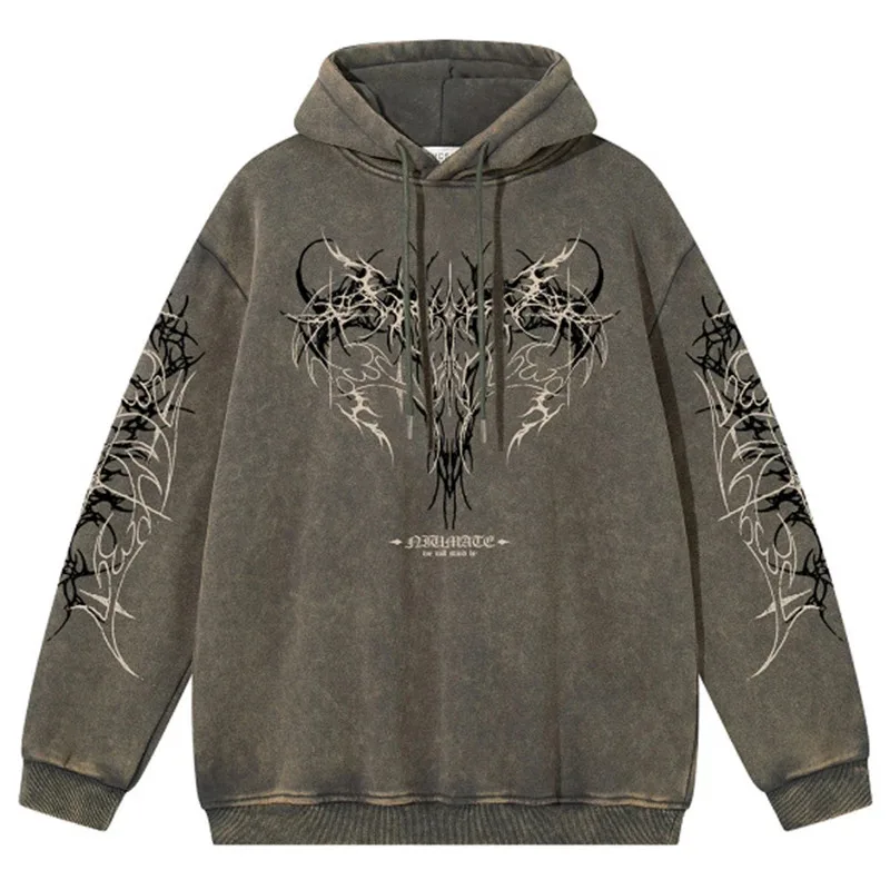 【Mirrordust】Vintage Men Hoodies Winter Plush Oversized Graphic Hoodies Streetwear Harajuku Hip Hop Hoodies Sweatshirts