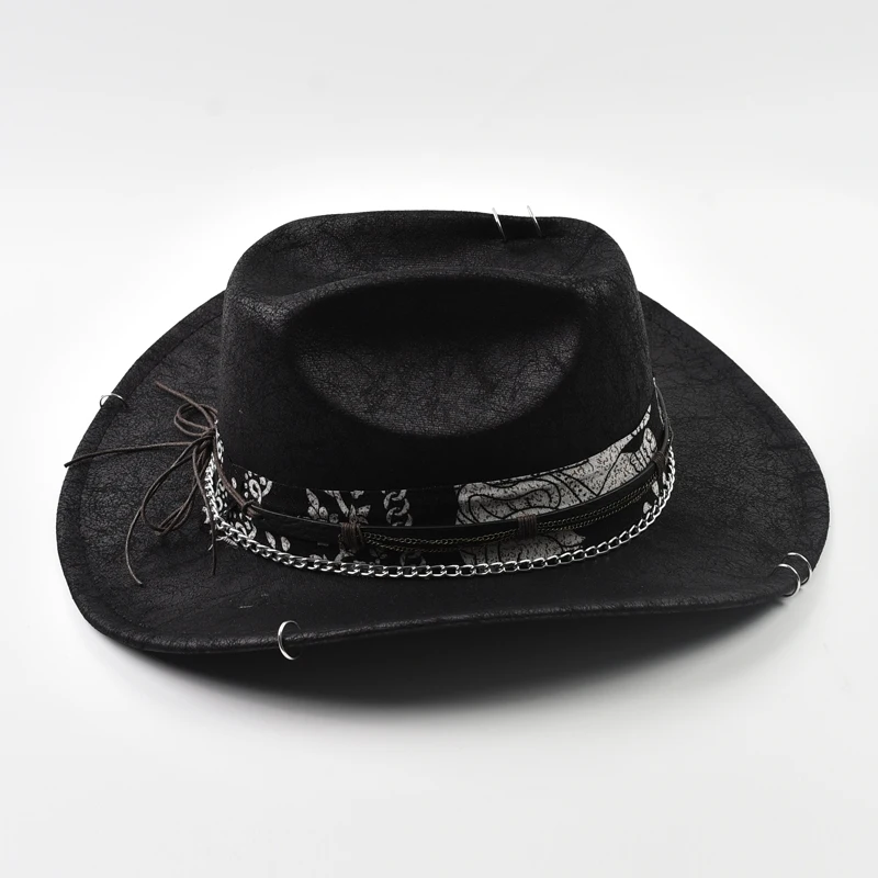 Neue Punk Stil Western Cowboy Hut Für Frauen Männer Vintage Big-edge Cowgirl Jazz Hut Feiertage Party Cosplay Hut – Detail 5