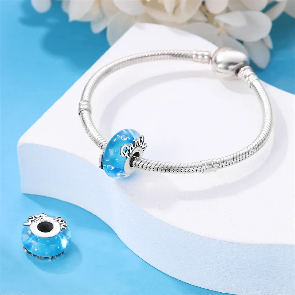 New 925 Sterling Silver Colorful Flower Murano Glass Charm Fit Original Bracelet Necklace Heart Murano Glass DIY Fine Jewelry image 2