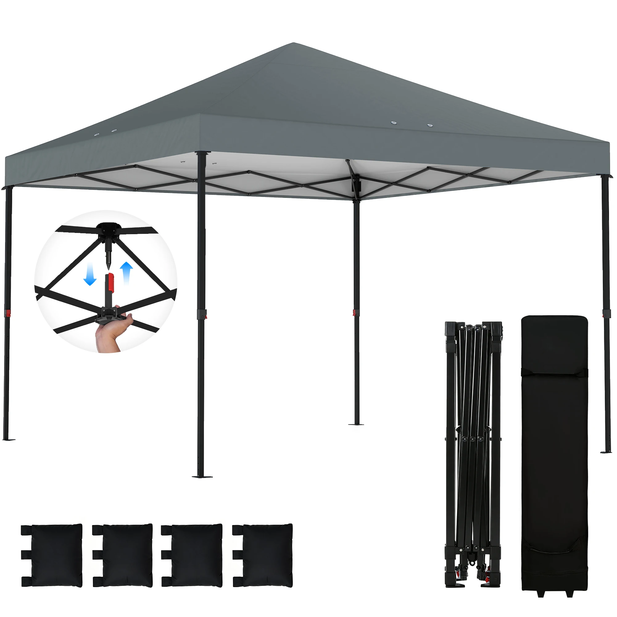 Outsunny 10 X 10 ft Pop up Canopy Tent with One Push Setup, Dark Gray