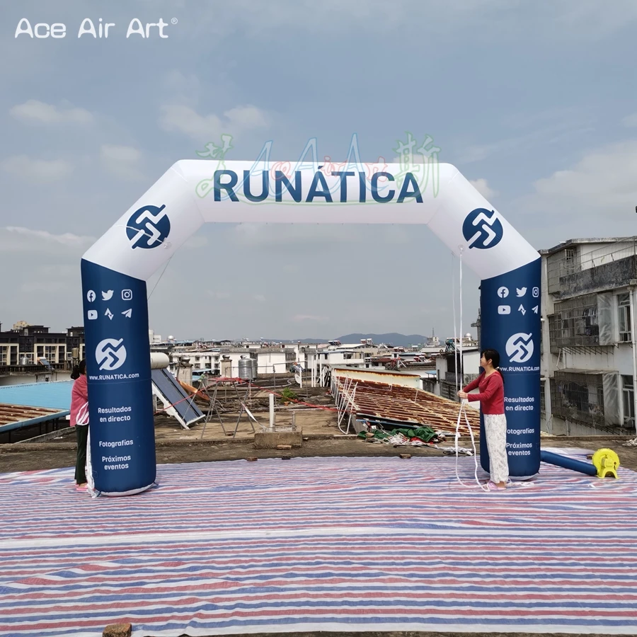 Custom Arch Airblown Race Archway with Logos, Blue and White, Outdoor Sport Game, Event, China Manufacturing, 4mwx4mh