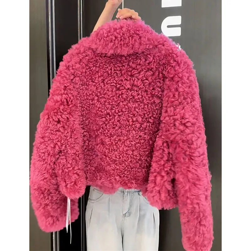 

Fashion Women's Faux Fur Coat Christmas Clothing Autumn Winter 2025 New Beautiful Rose Red Fur Integrated Lamb Fur Coat
