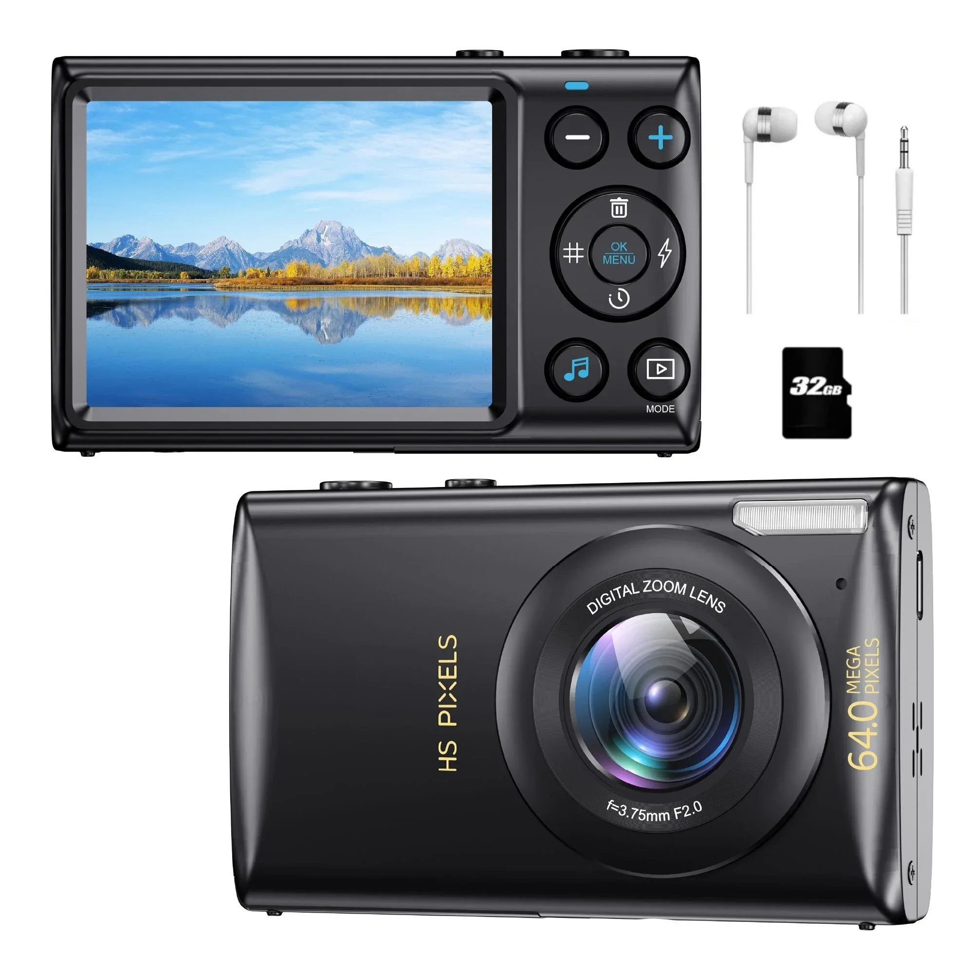 4K Digital Cameras for Photography 64MP Auto Focus Vlogging Video Camera 18X Digital Zoom Anti-Shake Children Compact Camera