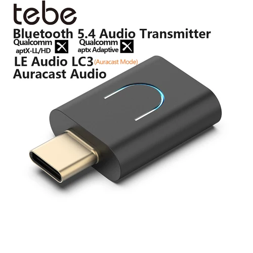 Tebe LE Audio LC3 Bluetooth 5,4 transmisor de Audio aptX-LL/HD tipo c adaptador de música estéreo inalámbrico con Auracast para PC TV PS4/5