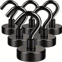 3/6/9pcs Black Magnetic Hook 50 Lbs Strong Neodymium Magnet Hook For Hanging, Magnet With Hook For Cruising, BBQ, Home, Kitchen