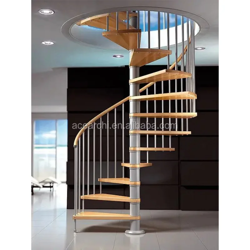 custom.Cheap Price Stainless Steel Beam Indoor Round Stairs Wood Staircase Design