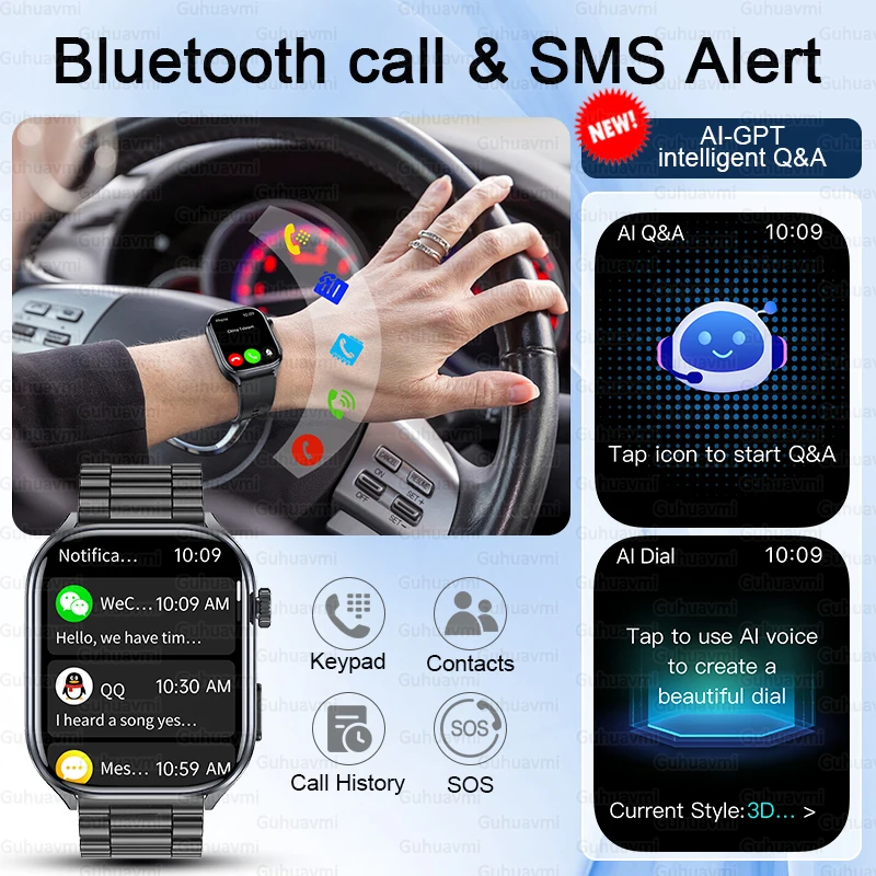 2025New AI-GPT ECG Smartwatch دقيق حمض اليوريك الدهون في الدم ضغط الجسم تحليل ساعة ذكية الرجال BT دعوة مصباح ليد جيب ساعة