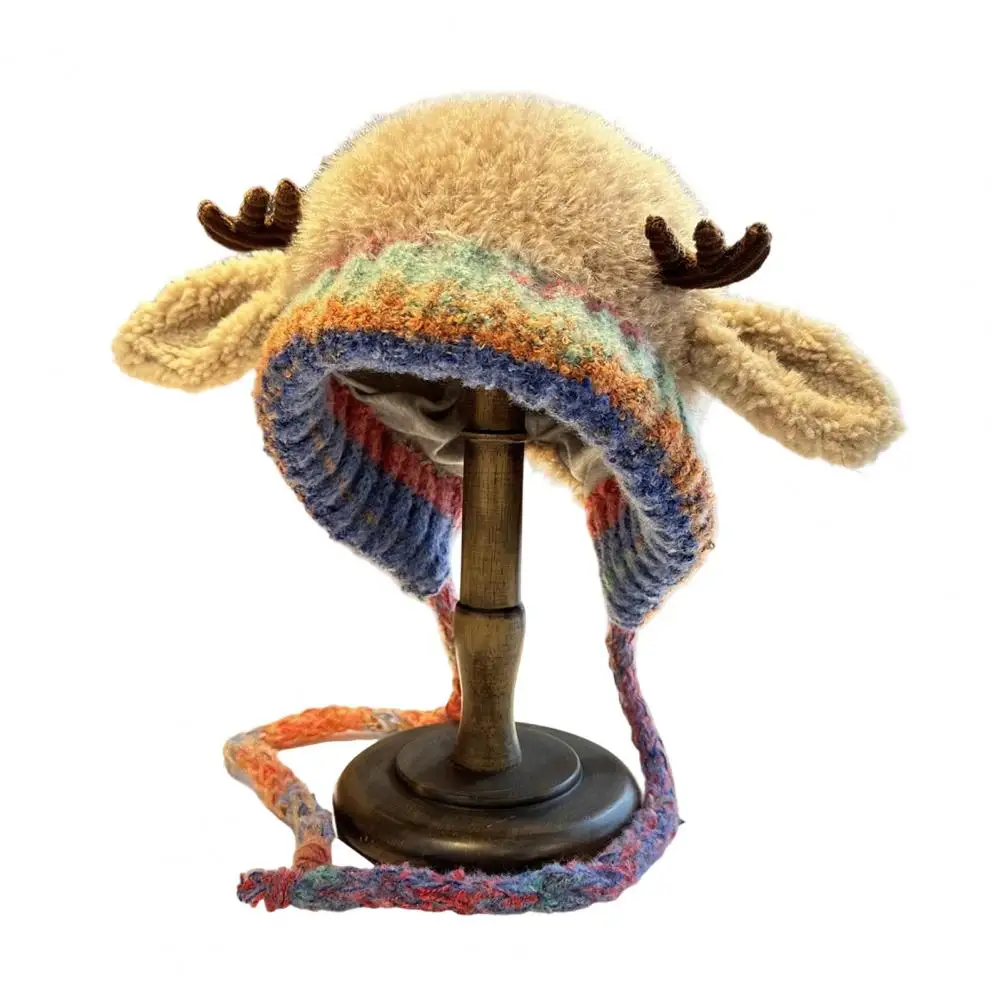 Knit Headwear Festive Christmas Deer Hat Handbag 2-in-1 Reindeer Cap Windproof Lightweight Knit Winter Accessory Storage Gift