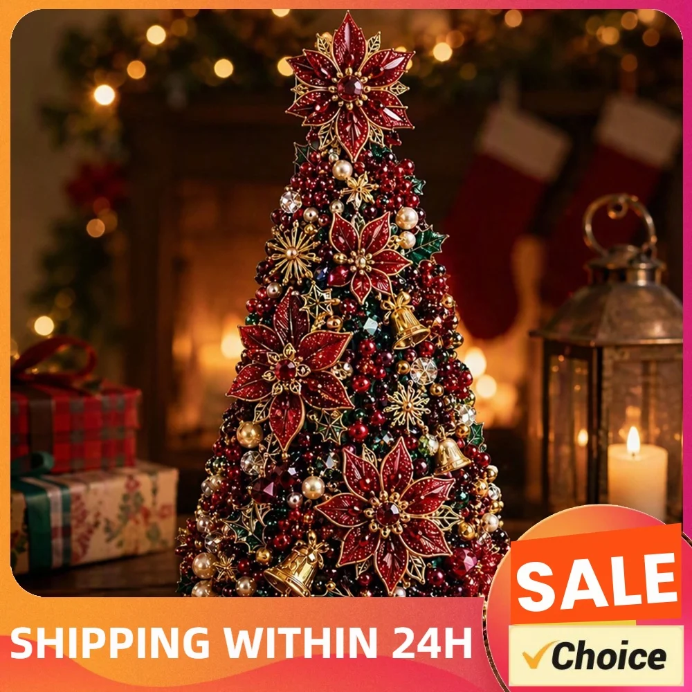 DIY Beaded Christmas Tree Kit 3D Pearl Beaded Tree Craft Kit for Adults Handmade Christmas Tree Making Kit Tabletop Ornaments