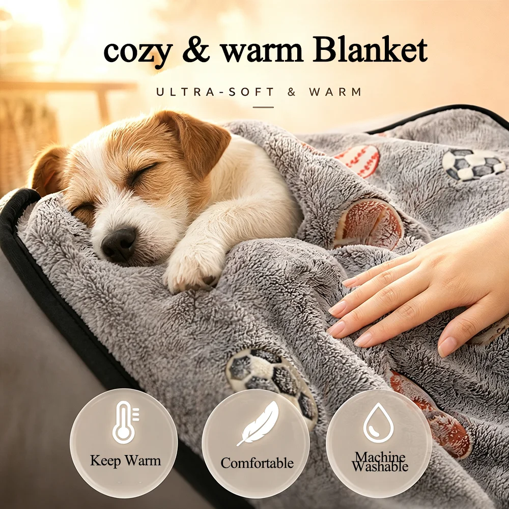 2PCS Winter Pet Blanket Cute Print Dogs Cat Household Pet Sleeping Sheet Cozy & Warm Pad For Small Medium Large Dog Pug Supplies view 3