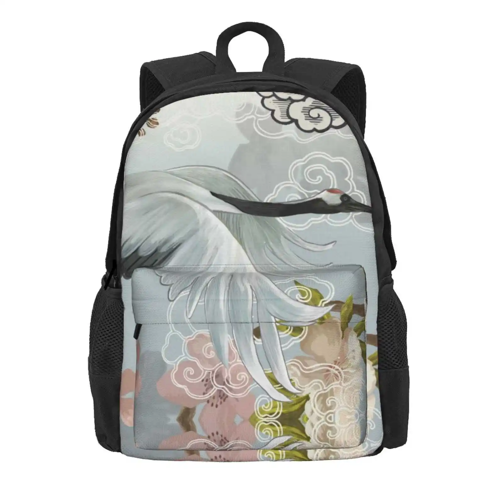 Japanese Crane Hot Sale Schoolbag Backpack Fashion Bags Heron Flying Silk Asian Seamless Cranes Stoke Sokes Traditional Culture