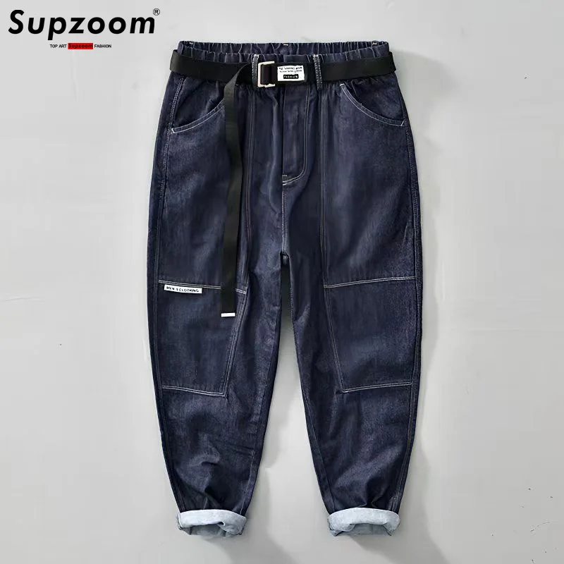

Supzoom New Arrival Hot Sale Top Fashion Autumn Zipper Fly Stonewashed Casual Cargo Denim Pockets Cotton Jeans Men