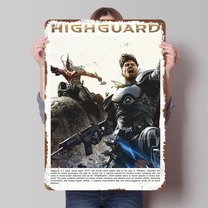 Highguard Game Art Poster, individuelle Vintage-Metallschilder, Wandkunst, Retro-Blechschild für Innendekoration, Wohnzimmer, Haus