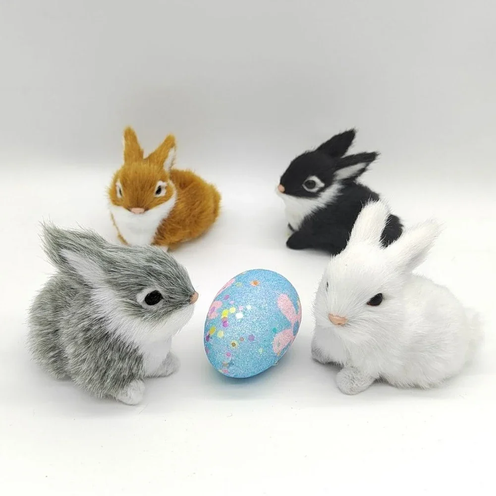 Simulation Rabbit Toy Children Cognition Model Figurine Realistic Furry Animal Doll Easter Gift Kids Home DIY Decoration