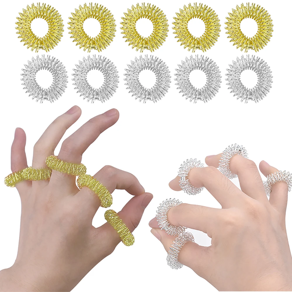 

10/20P Stainless Steel Relax Therapy Pain Relief Massage Ring Hand Promote Blood Circulation Acupuncture Ring Finger Health Care