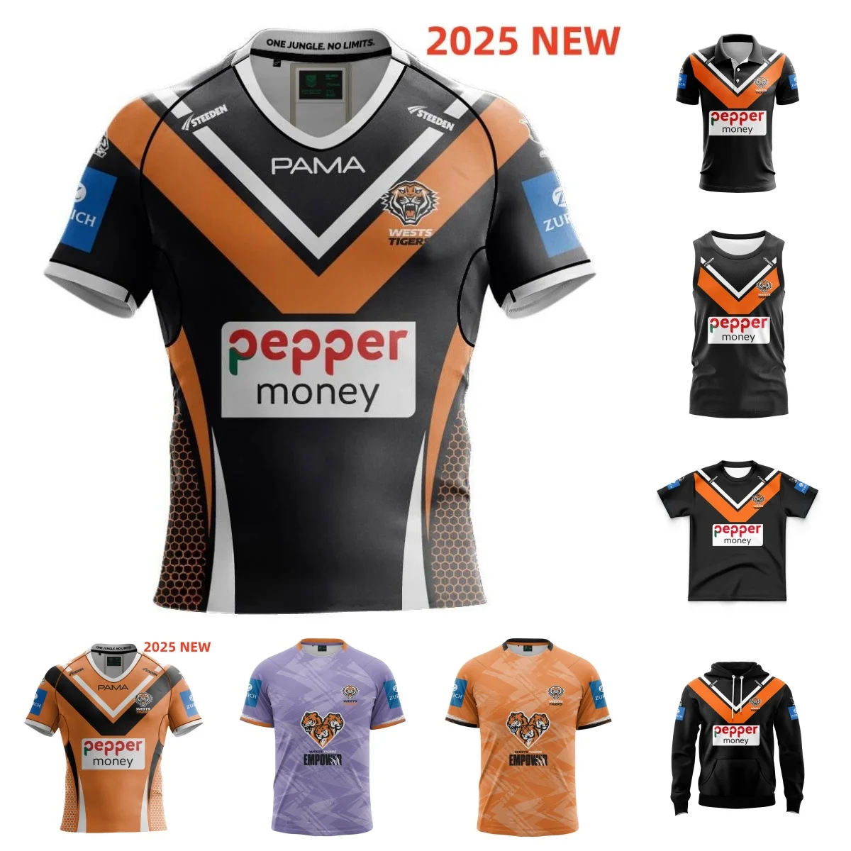 2025 Western Tigers home/away/training olive jersey/children's jersey/hoodie/vest - men's size: s-5XL (print custom name number)