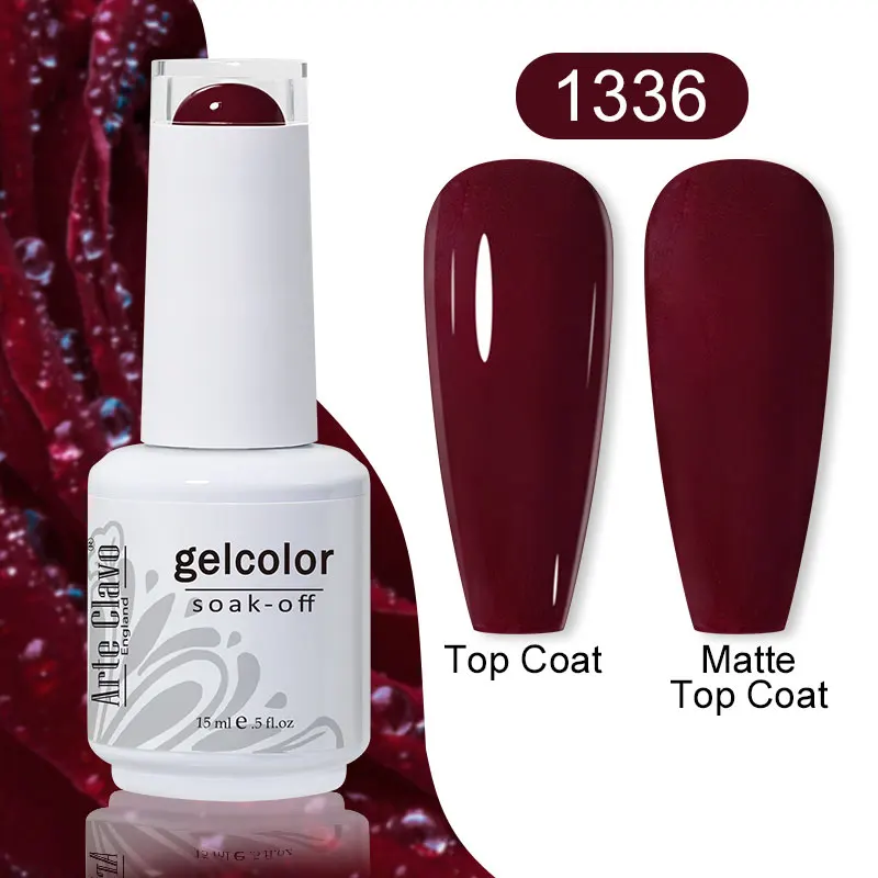 ArteClavo Cherry Red Color Gel Nail Polish Semi Permanent Gel Varnishes For Christmas Nail Art Design Glass Bottle Top Colorcard