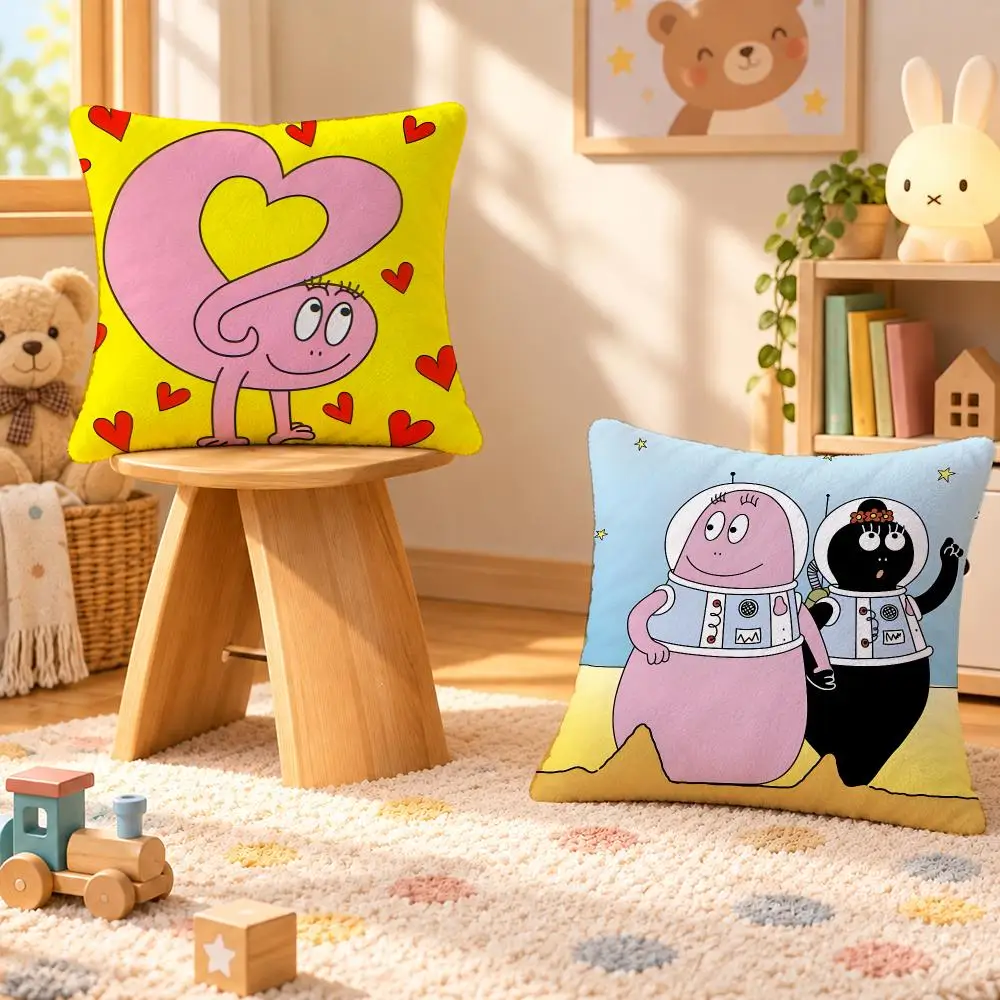 Cartoon Barbapapa Kids Retro Cushion Cover Personalized Soft Plush Pillow Living Room Home Sofa Bedroom Office Car Cushion