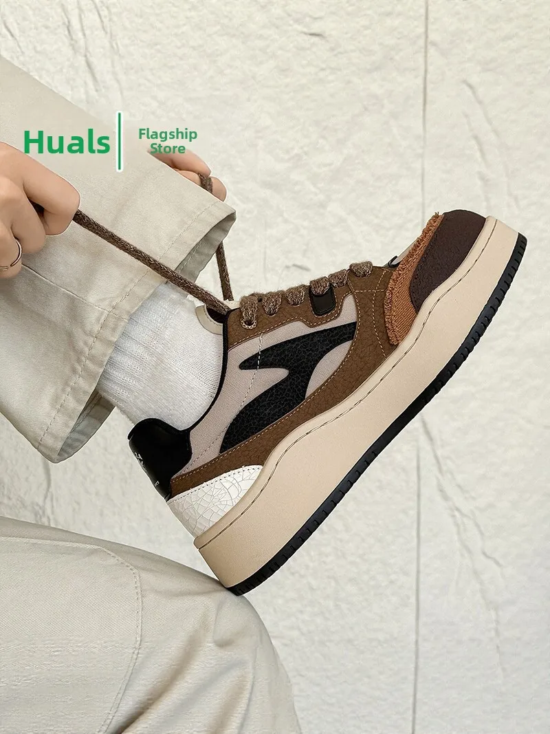 Men's Retro Casual Board Shoes Soft Bottom Leather Surface Waterproof Anti-slip Sports Shoes Autumn New Arrival round Toe Thi...