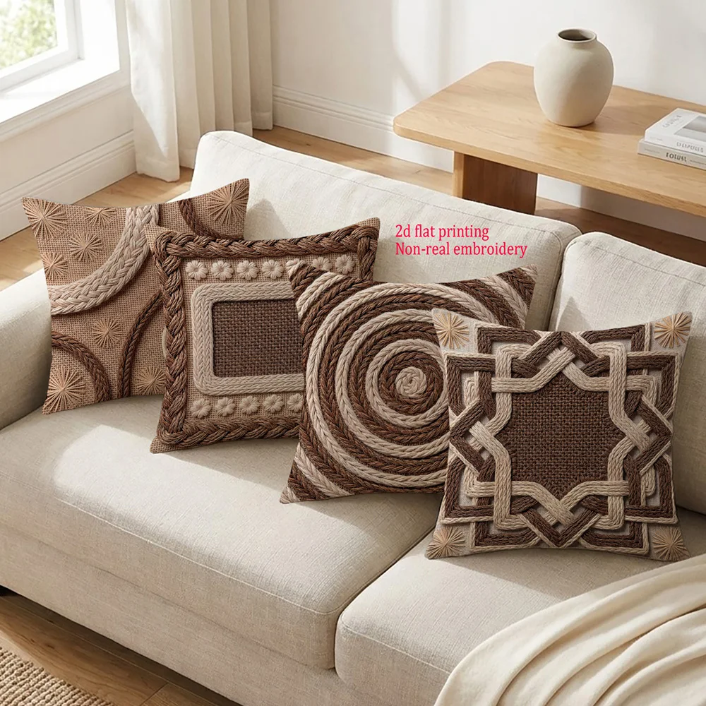 2D Flat Boho Farmhouse Throw Pillow Covers Geometric Rope Weave Textured Decorative Cushion Cases for Bedroom No Pillow Core