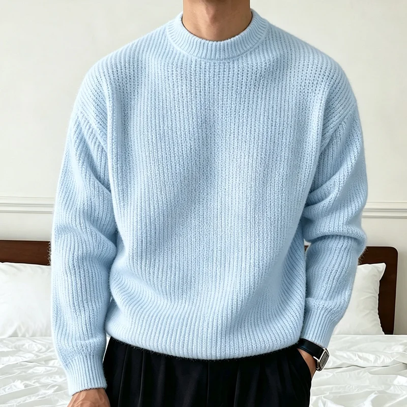 Ribbed Knit Sweater - Spring Autumn Men's Solid Color Knitwear