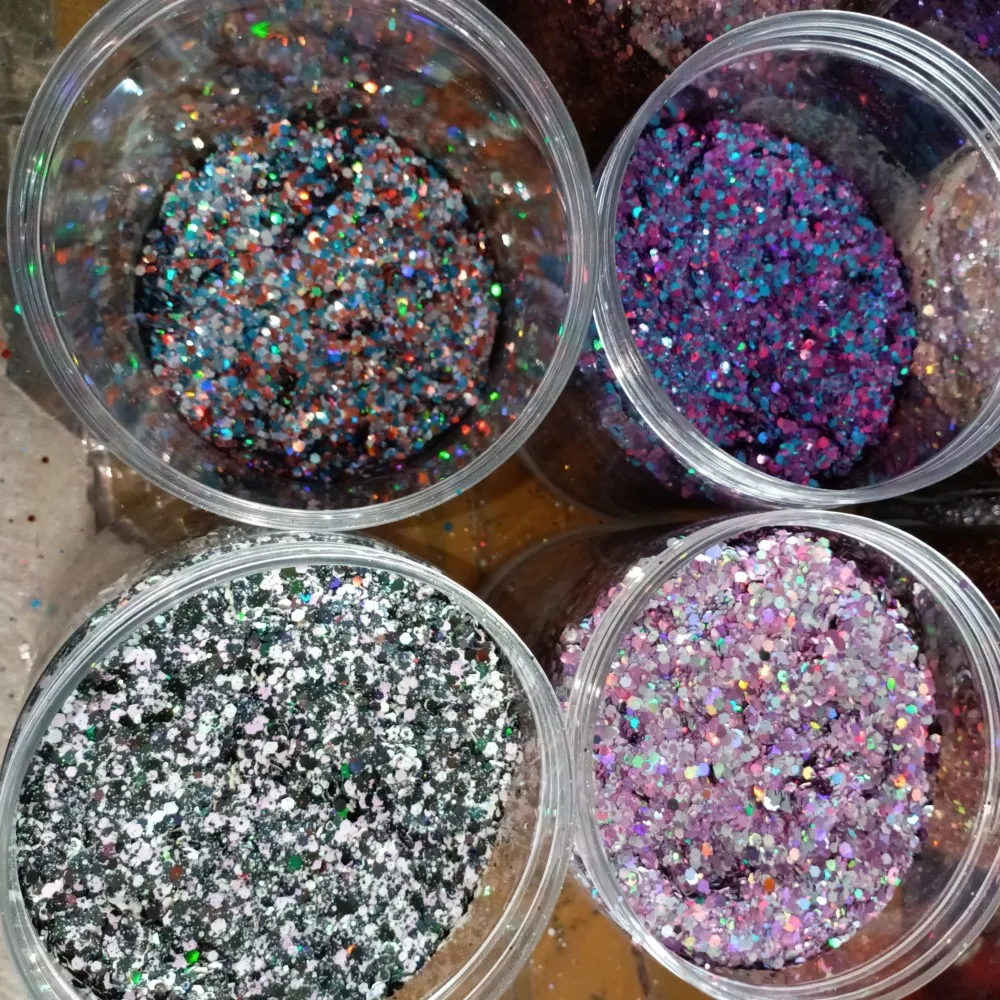 50g/Pack Holographic Chunky Nail Glitter Sequins Iridescent Mixed Hexagon Sparkly Slice Flakes Body/Eye/Manicure Glitter Powder