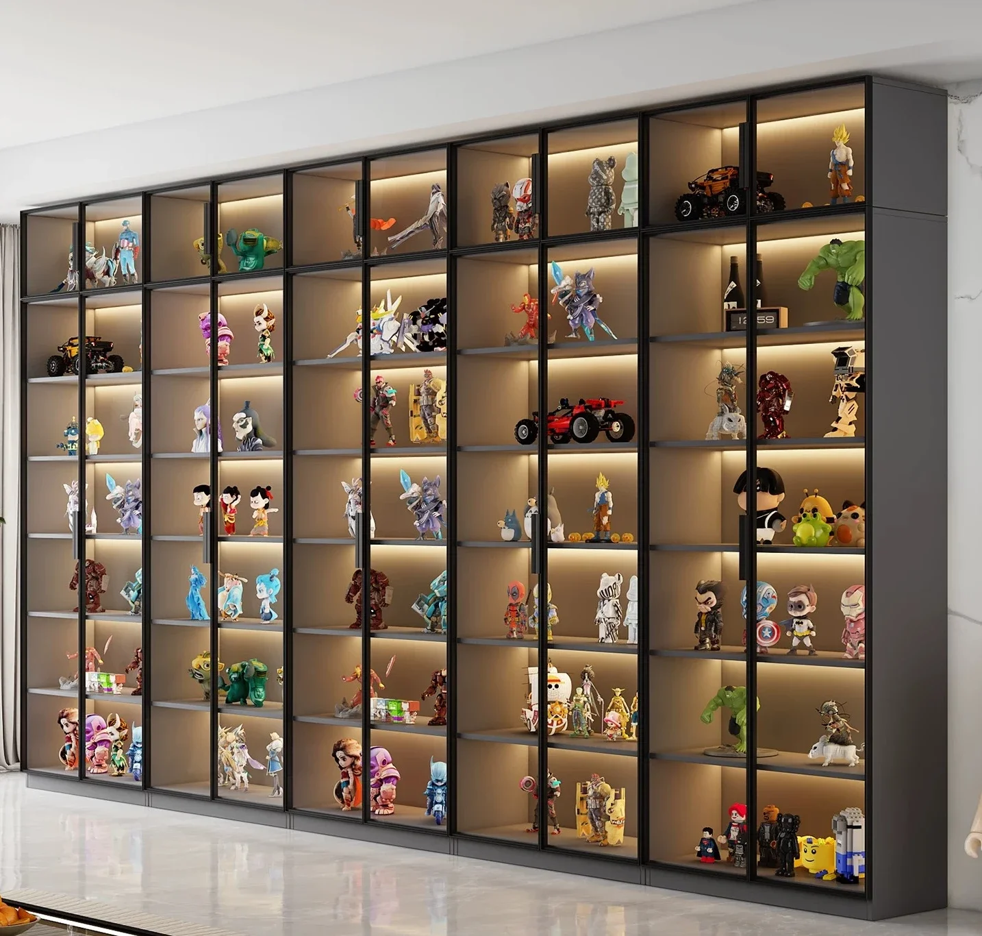 Glass figure display Bookcase Household living room Blind box Toy Lego model Wine cabinet Integrated whole wall against the wall