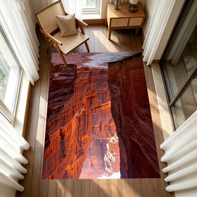 Red Rock Canyon River Landscape Carpet Flooring, Natural Scenery Non-Slip Area Rug for Living Room Bedroom Home Decor