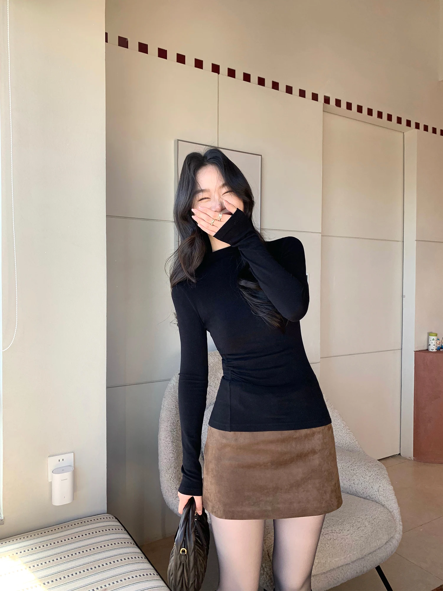 

Женская вязаная кофта Pusumede Lazy Time с длинным рукавом, высоким воротником, облегающая, базовая, с плиссированным дизайном, свободного кроя