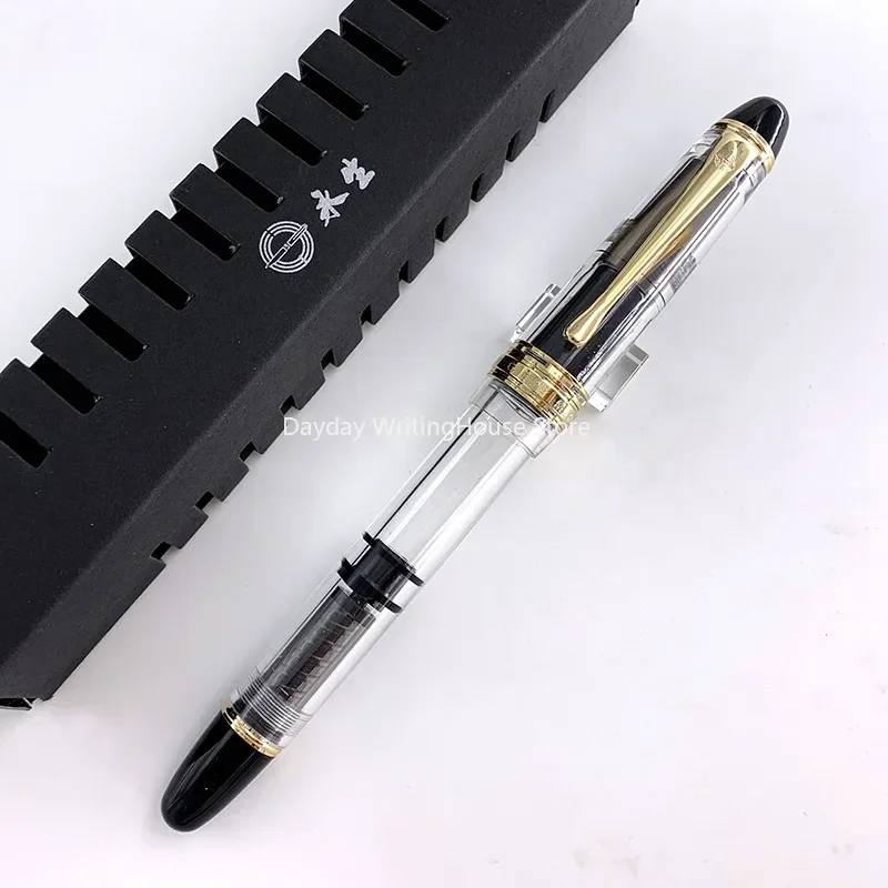 Yongsheng 699 Suave Vacuum enchimento Fountain Pen com caixa, Caneta de presente do escritório, Transparente, Seção Sólida, EF, F, M, Nib, Acrílico