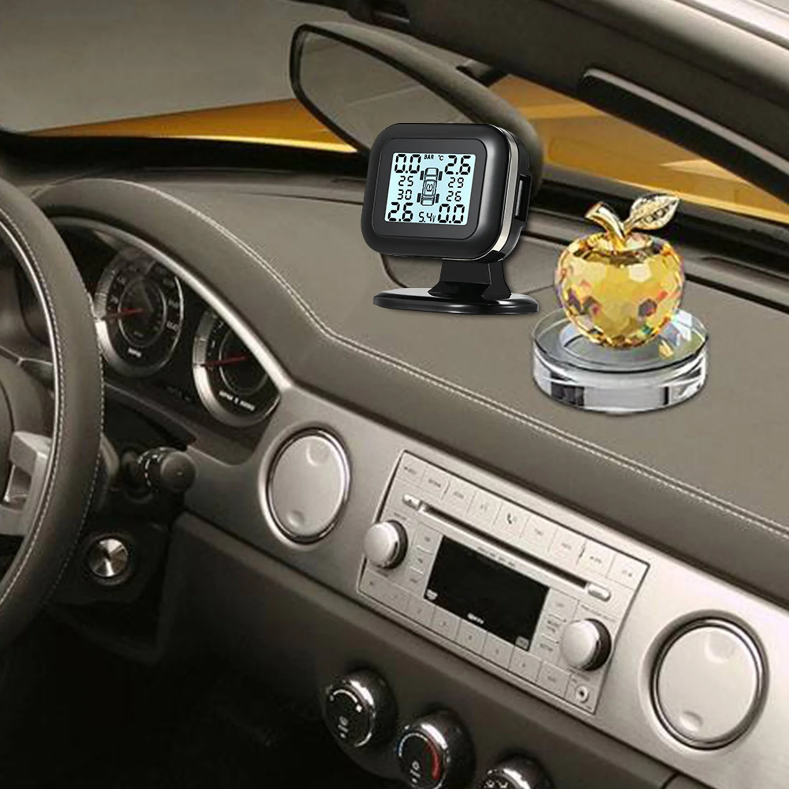 TPMS Tire Pressure Monitoring System Wireless Real-time LCD Display 4 External Sensors Alarm Function