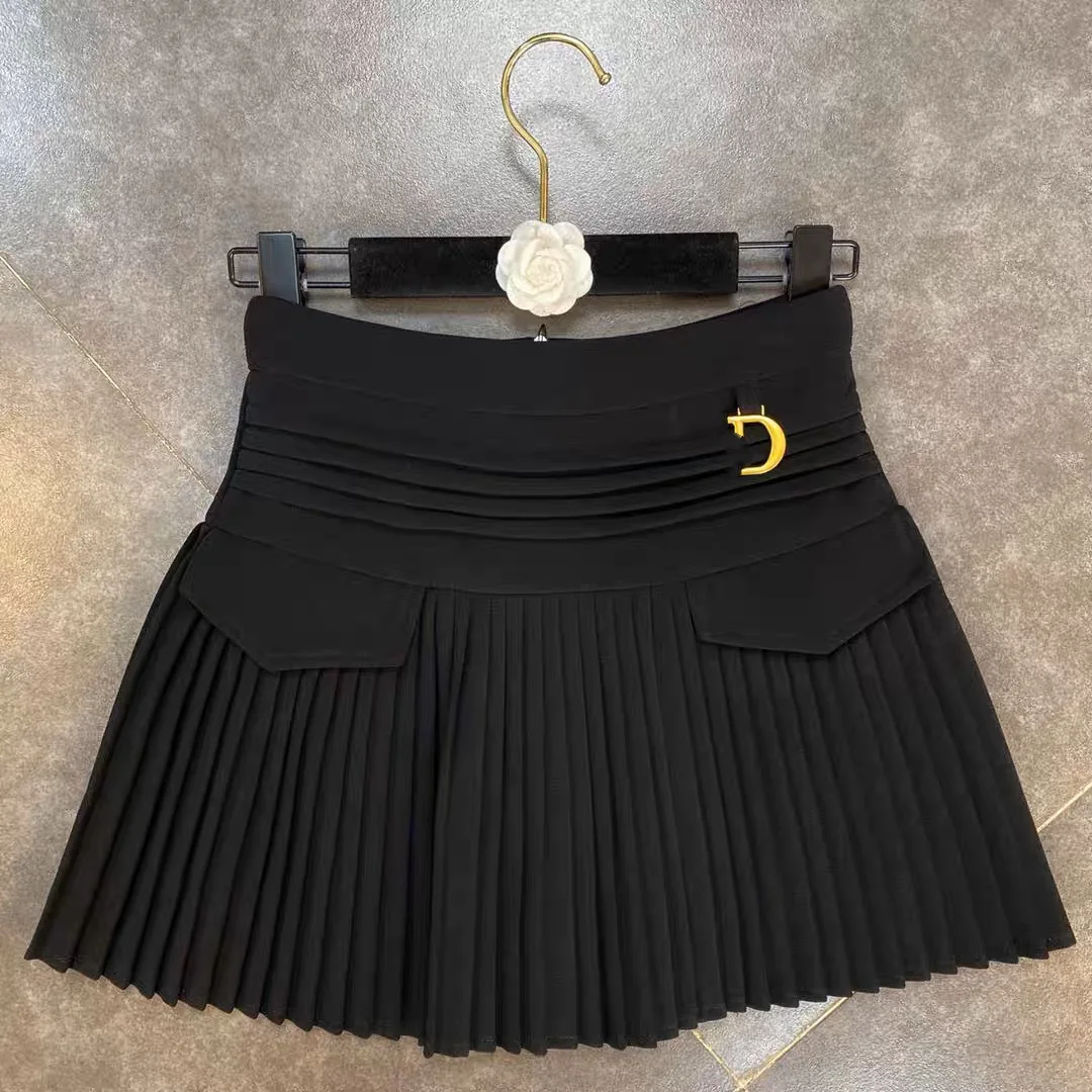 autumn fashion 3-15 white black teen Girls Golden Velvet pleated Skirt Letter Metal Buckle Double Korean Edition draped skirt