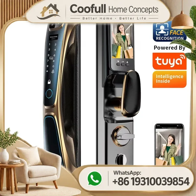 Smart Door Lock Face Recognition Fingerprint Tuya WiFi Golden Camera Electronic Security For Home Apartment Entrance