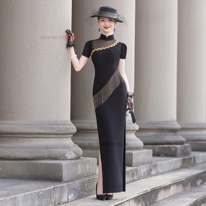 

2025 chinese vintage dress improved cheongsam runway show qipao stage performance dress retro banquet evening dress vestido