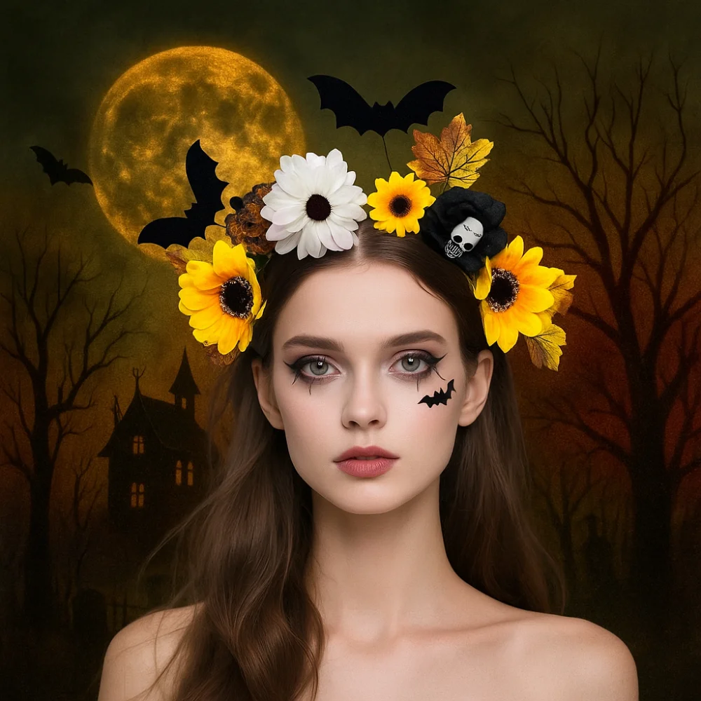 과장된 해골 머리 머리띠 할로윈 장식 시뮬레이션 박쥐 할로윈 머리 후프 재미 있은 다채로운 고딕 꽃 헤어 밴드