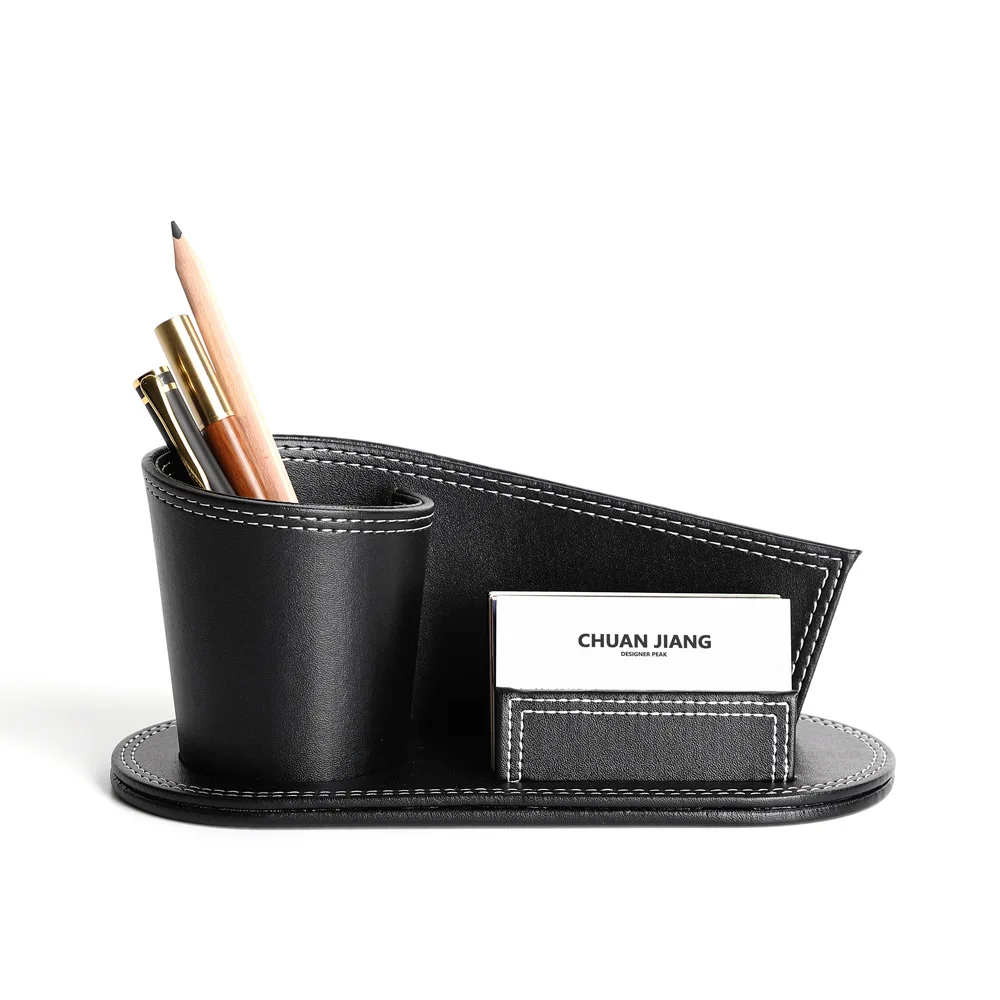 

Кожаный органайзер для ручек с отделением для визиток, креативный многофункциональный кожаный бокс для хранения канцелярских принадлежностей, подарочный аксессуар