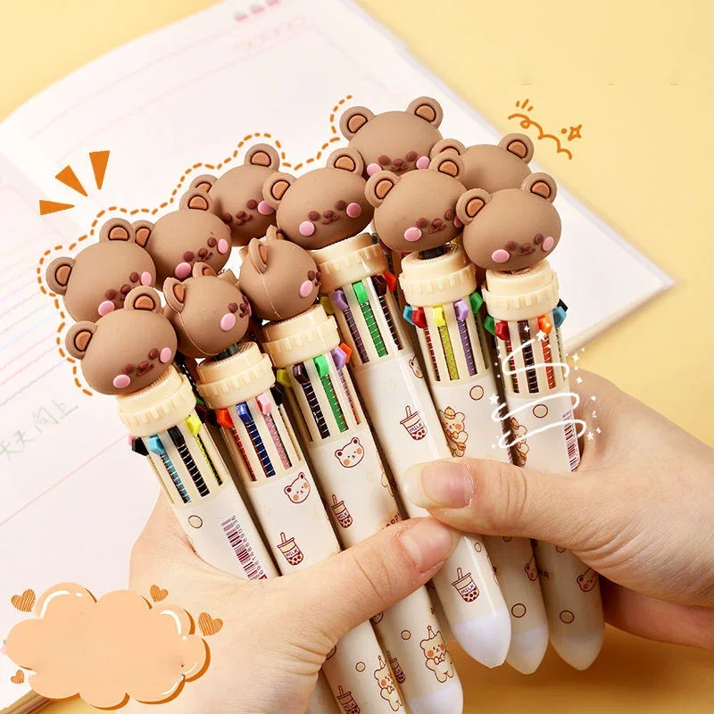 10 Colors Ballpoint Pens Kawaii Bear 0.5mm Mechanical Gel Pens Kawaii Drawing Tools Korean Stationery School Office Supplies