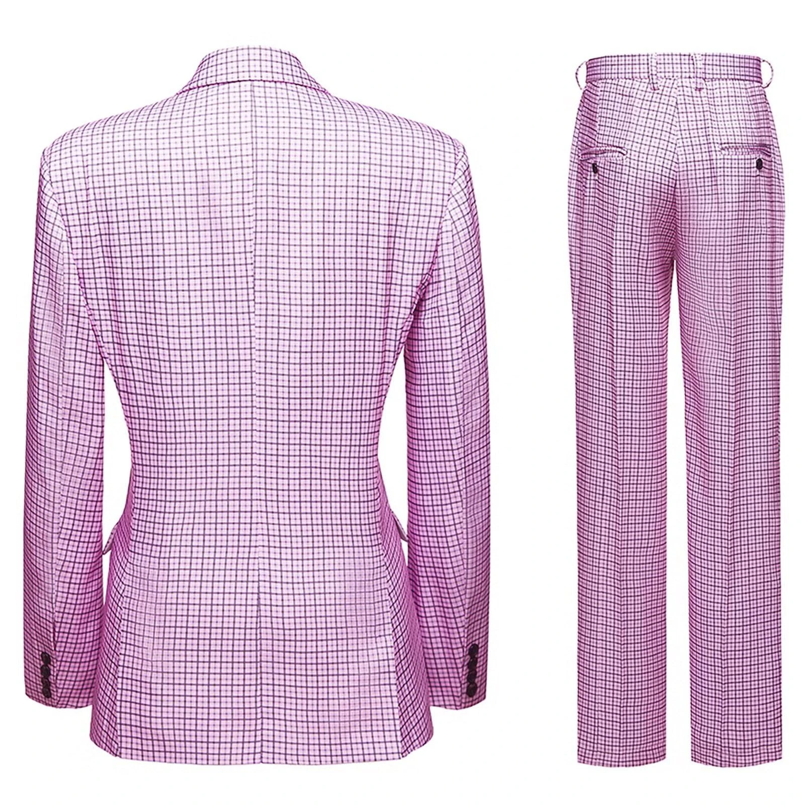 Women's Elegant Business 2 Piece Office Lady Suit Set Plaid Work Blazer Pant Long Sleeve Blazer Jacket and Suit Pants