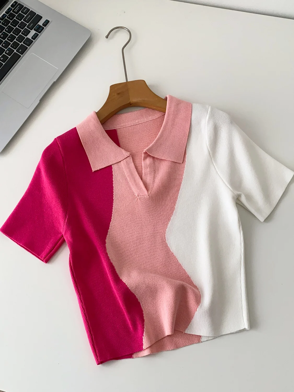 Top retrò chic ort Sve lavorato a maglia Ne per donna Color Blo Design Versatile ort Sle Primavera Estate Faion