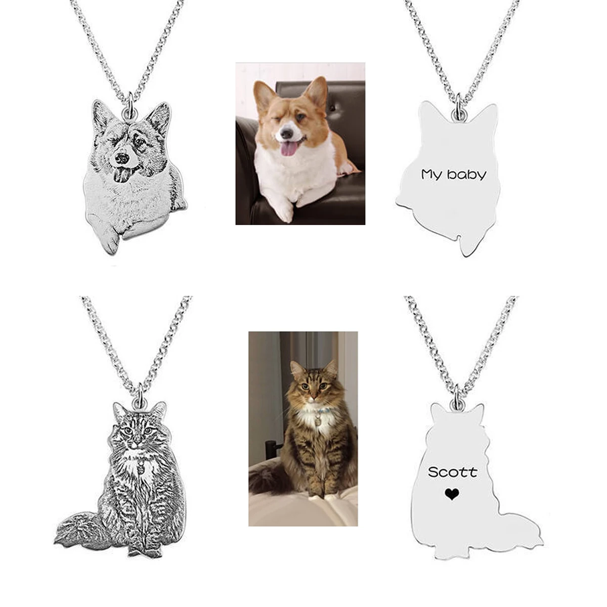 Custom Pet image in the front of Pendant Name on the Back Personalized Stainless Steel Necklace for Women Customized  Jewelry