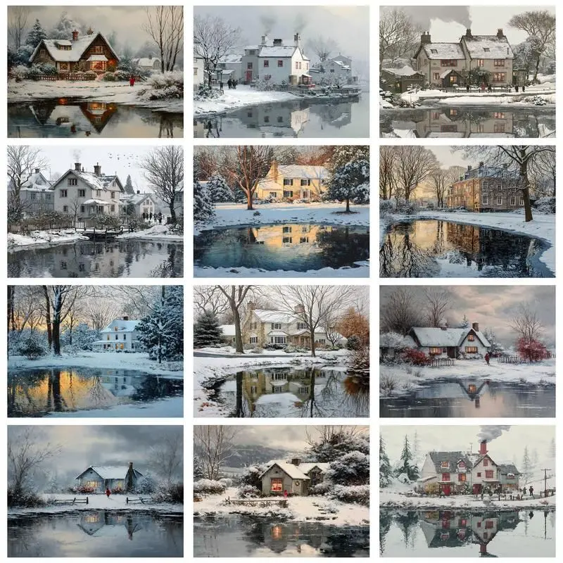 

GATYZTORY Painting By Number House Drawing On Canvas HandPainted Art Gift DIY Pictures By Number Winter Snow Kits Home Decor