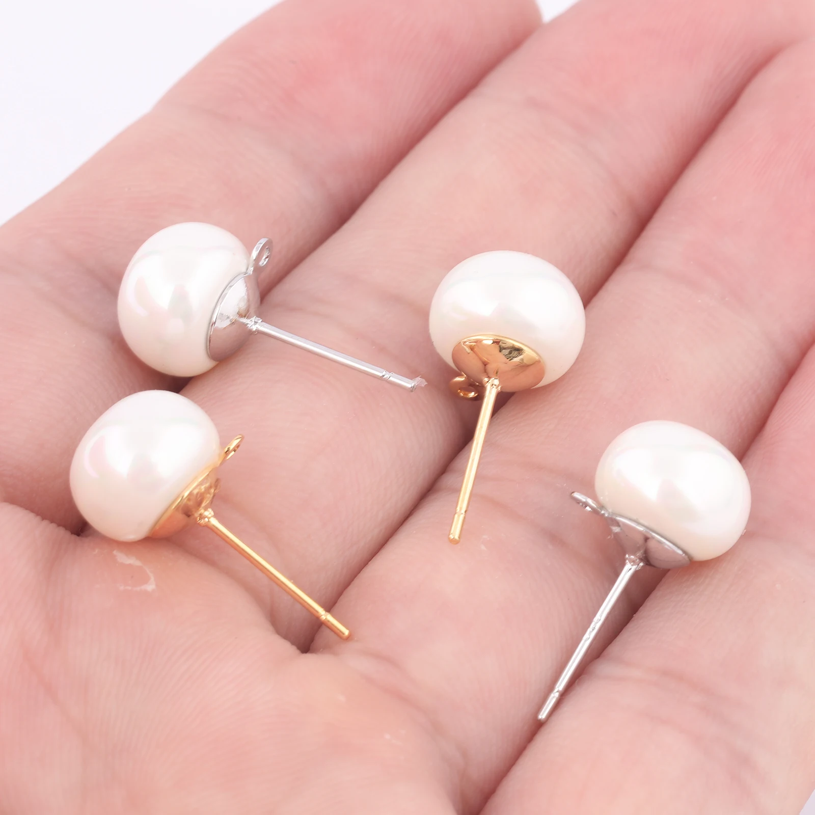 10 قطعة النحاس الأبيض K مطلية بالذهب اللؤلؤ القرط آخر ترصيع مع حلقة أقراط ذاتية الصنع موصلات لمستلزمات صناعة المجوهرات