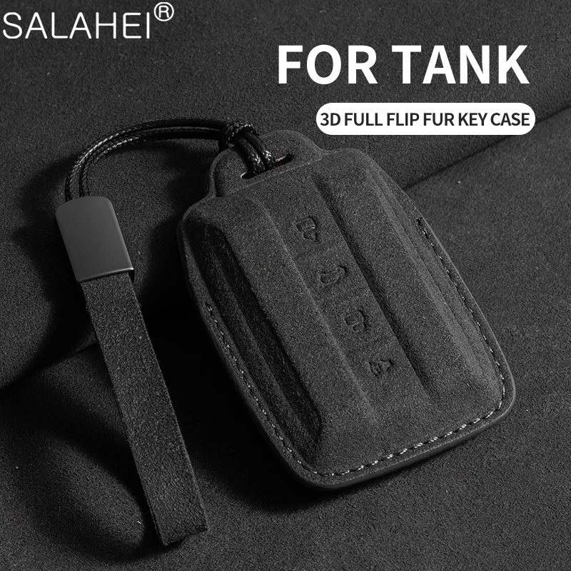 Leather Car Key Case Cover Shell Holder Fob For Great Wall GWM WEY TANK 300 500 Tank300 Tank500 Suede Keychain Auto Accessories