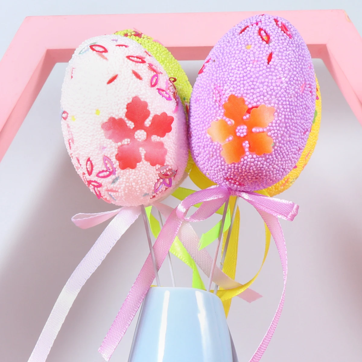 

6Pcs Sparkling Easter Egg Picks Colorful Glitter Sequins Bows Decorative Accents for Baskets Pots Flowers Spring Decor